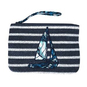 NWOT Vera Bradley Navy Blue Striped Sailboat Shore Enough Straw Wristlet Handbag
